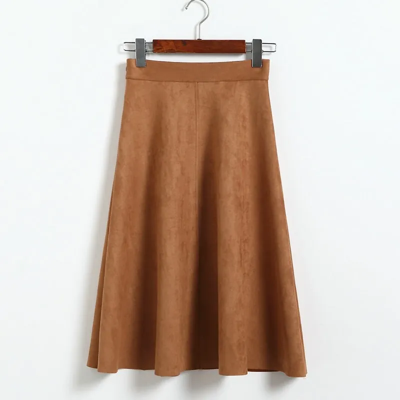 A-Line Black Green Flare Fashion High Waist Midi Skirt