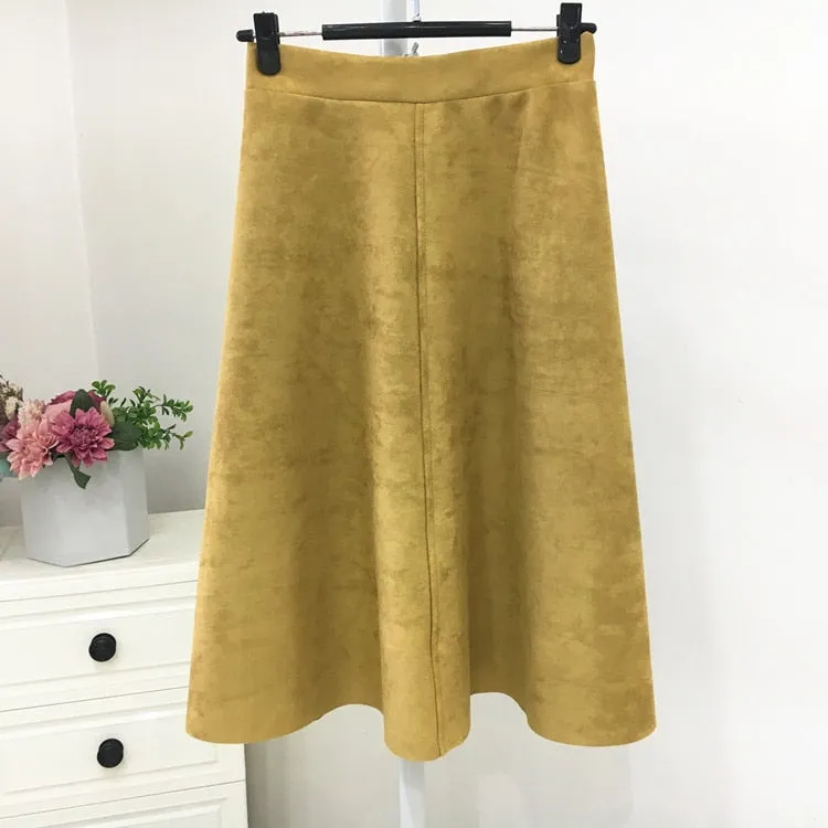 A-Line Black Green Flare Fashion High Waist Midi Skirt