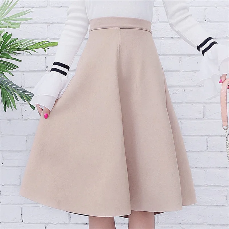 A-Line Black Green Flare Fashion High Waist Midi Skirt