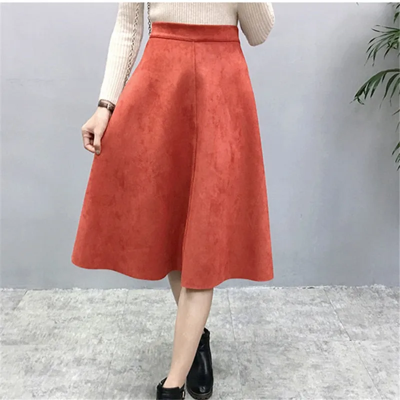 A-Line Black Green Flare Fashion High Waist Midi Skirt