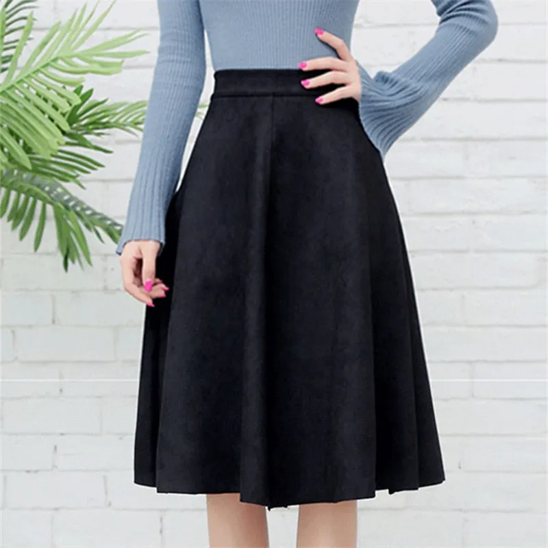 A-Line Black Green Flare Fashion High Waist Midi Skirt