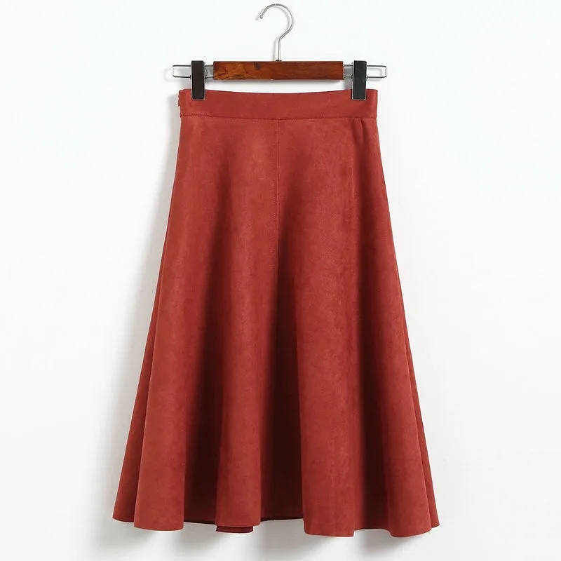 A-Line Black Green Flare Fashion High Waist Midi Skirt
