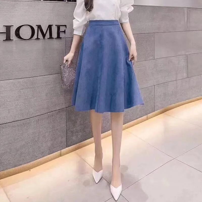 A-Line Black Green Flare Fashion High Waist Midi Skirt