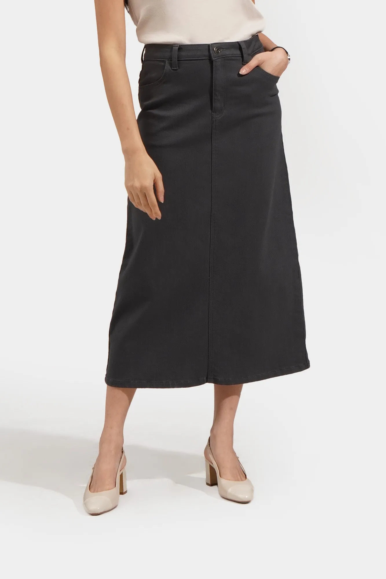A-Line Denim Midi Skirt