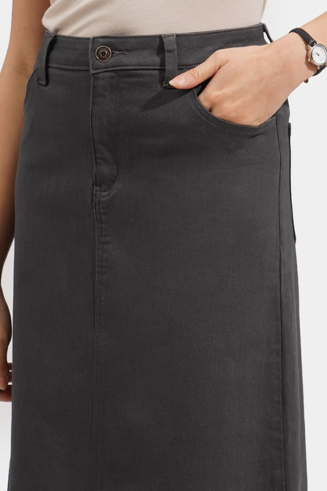 A-Line Denim Midi Skirt