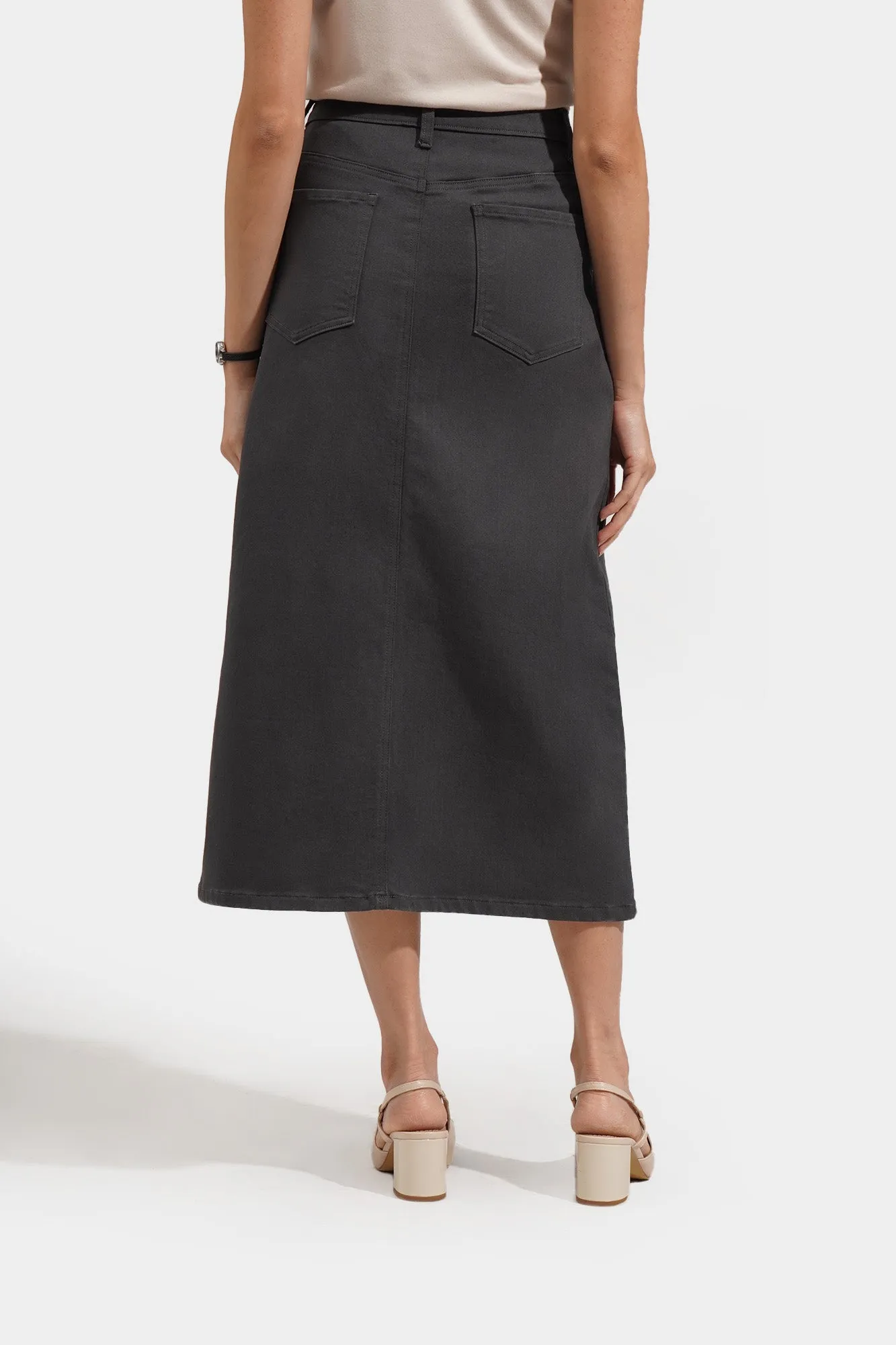 A-Line Denim Midi Skirt