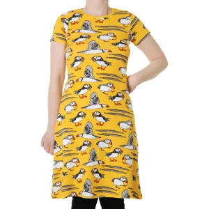 Adult's Puffins - Lemon Chrome Short Sleeve A-Line Dress