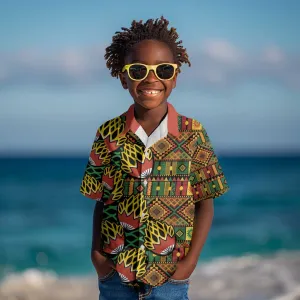 African Tribal Geometric Mixed Kanga Pattern Kid Hawaiian Shirt LT9