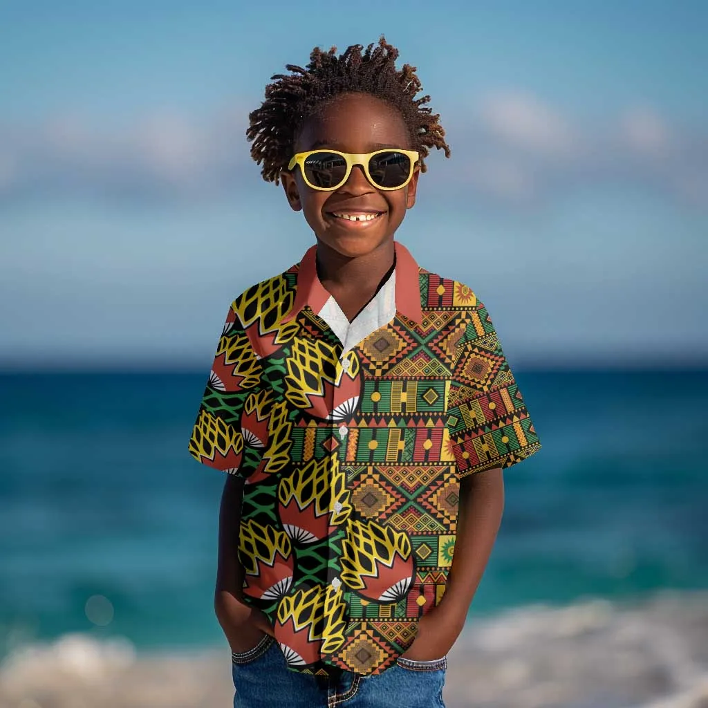 African Tribal Geometric Mixed Kanga Pattern Kid Hawaiian Shirt LT9