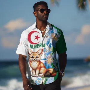 Afro Algeria Hawaiian Shirt Fennec Fox With Blue Isris Flower LT15