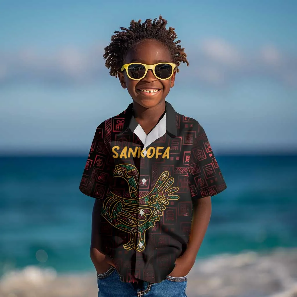 Afro-American Culture Kid Hawaiian Shirt Adinkra Sankofa Bird - Cosmic Red LT7