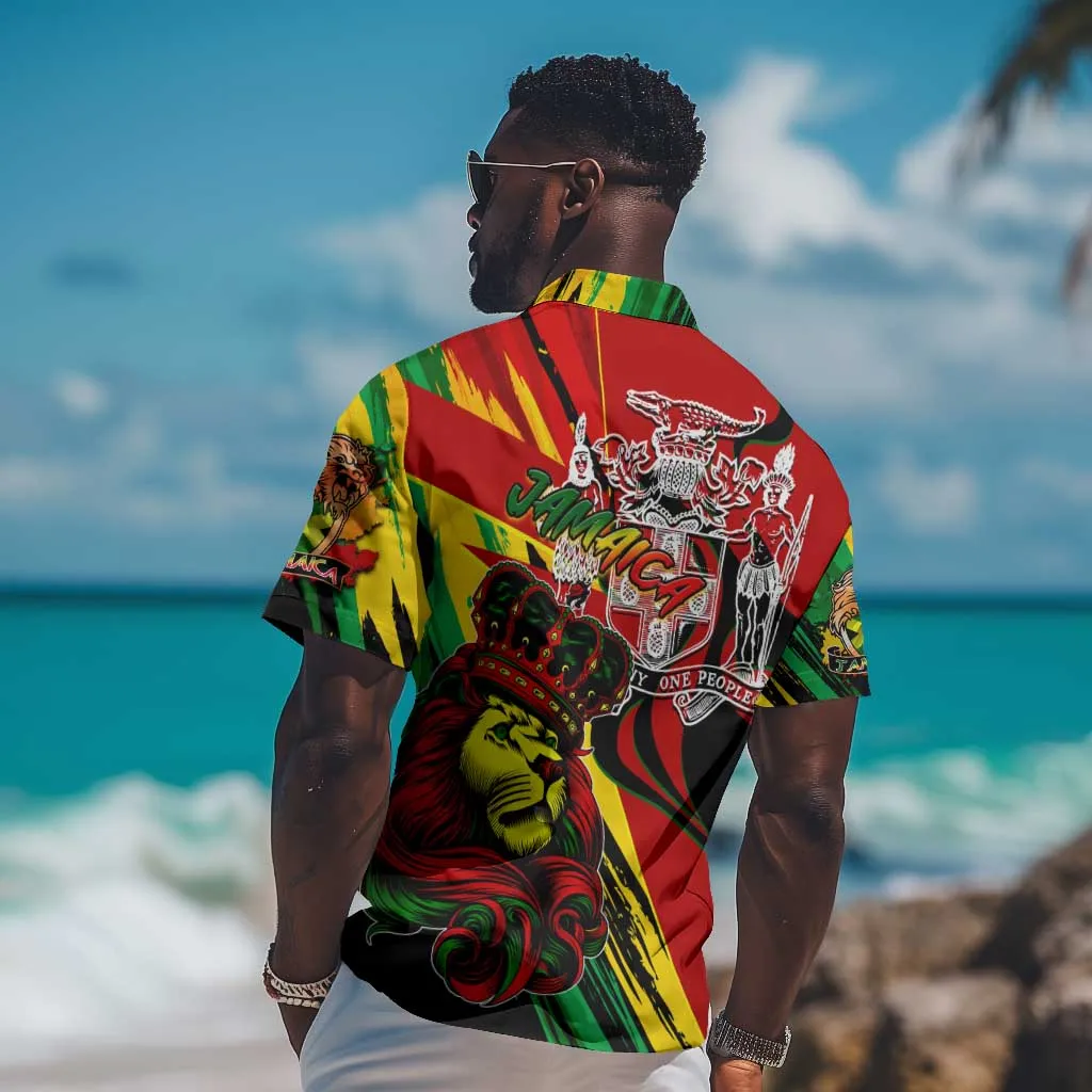 Afro Jamaica Lion Hawaiian Shirt Coat Of Arms Rastafarianism DT02