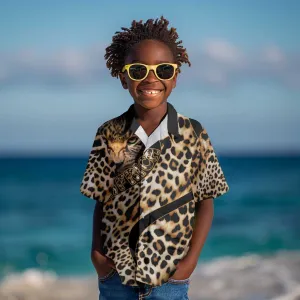Afro Leopard Skin Pattern Kid Hawaiian Shirt Version 01 LT9