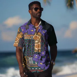 Afro Violets Flowers Hawaiian Shirt Mix Native Tribal Pattern LT9