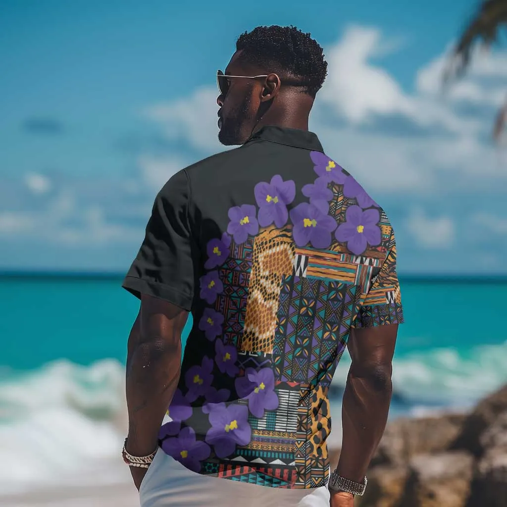 Afro Violets Flowers Hawaiian Shirt Mix Native Tribal Pattern LT9