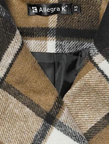 Allegra K Women's Belted Plaids Wrap Coat