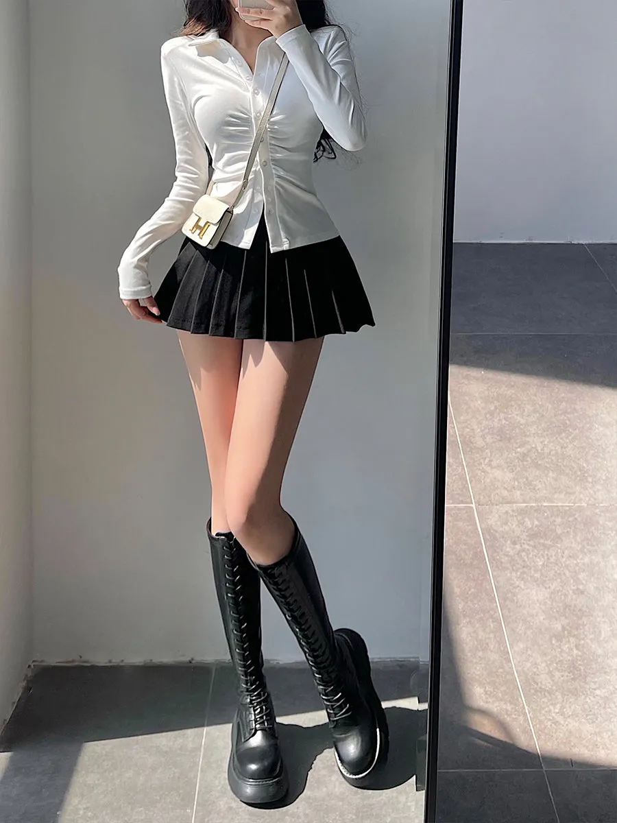 Angelina Solid Color Pleated A Line Mini Skirt