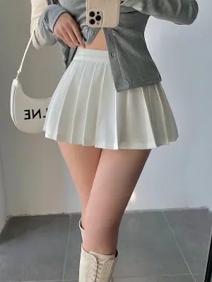 Angelina Solid Color Pleated A Line Mini Skirt