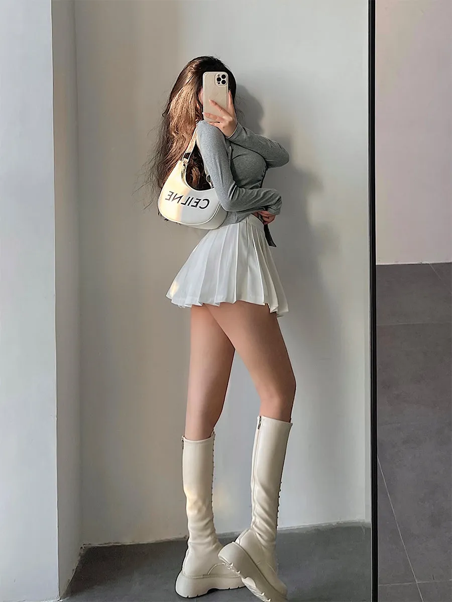 Angelina Solid Color Pleated A Line Mini Skirt