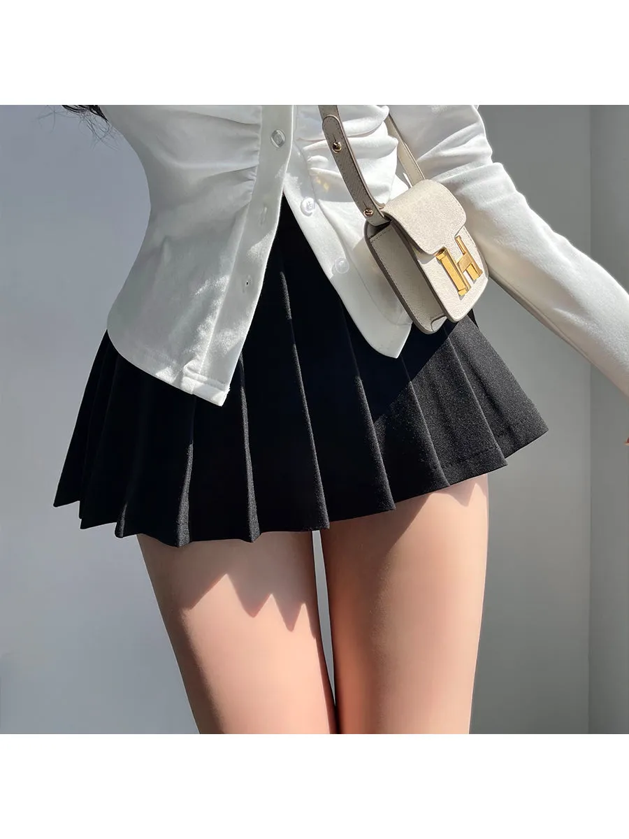Angelina Solid Color Pleated A Line Mini Skirt