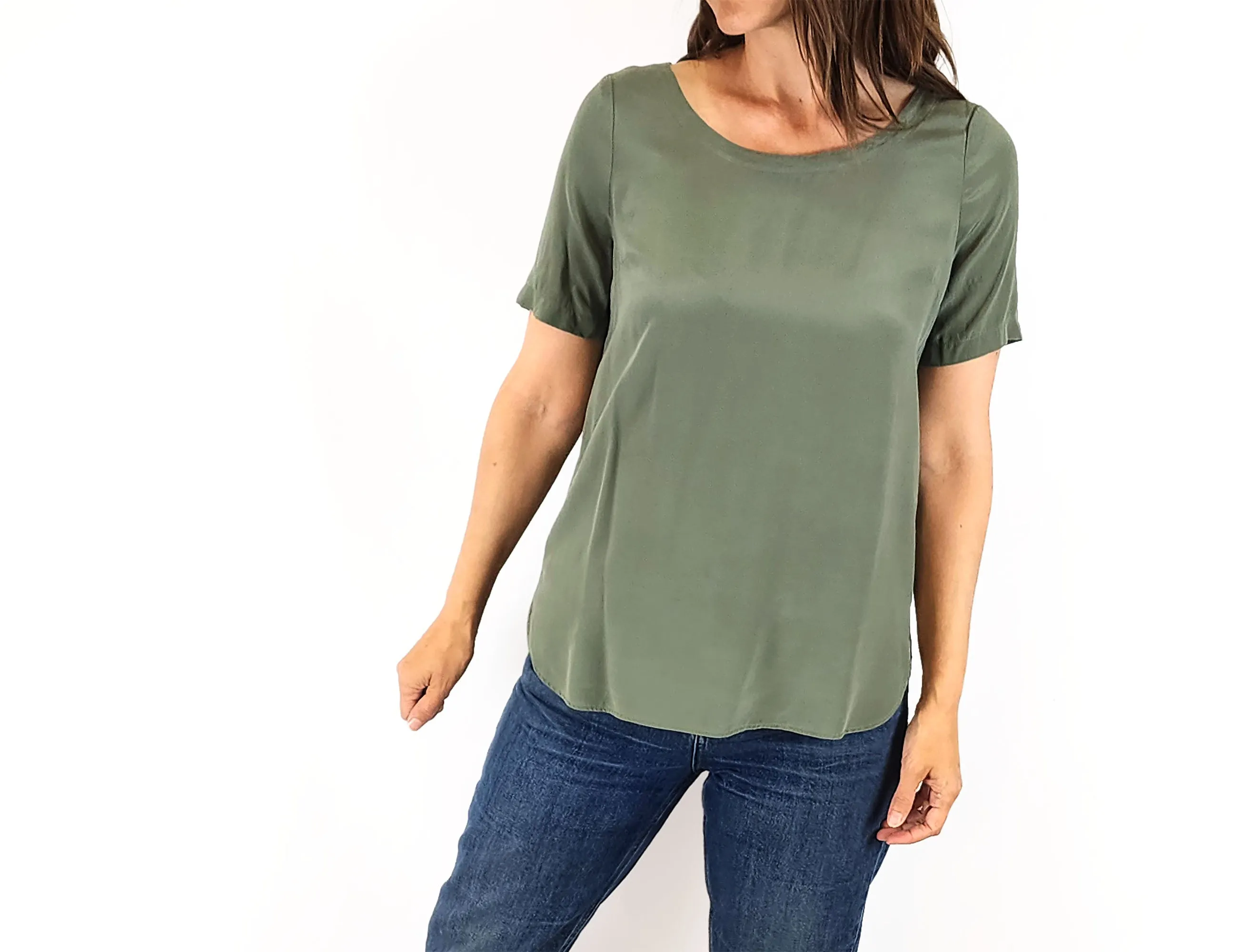 Anna Thomas green silk top size 8