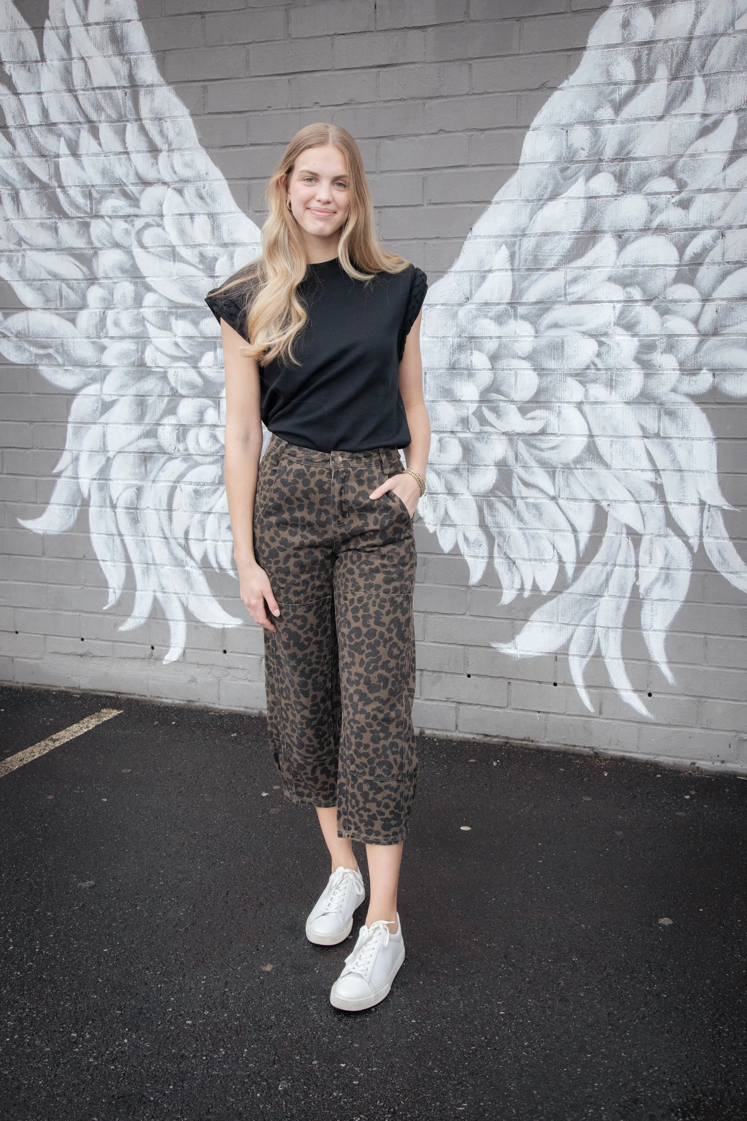 Aurelie Twill Barrel Pants, Mocha Leopard