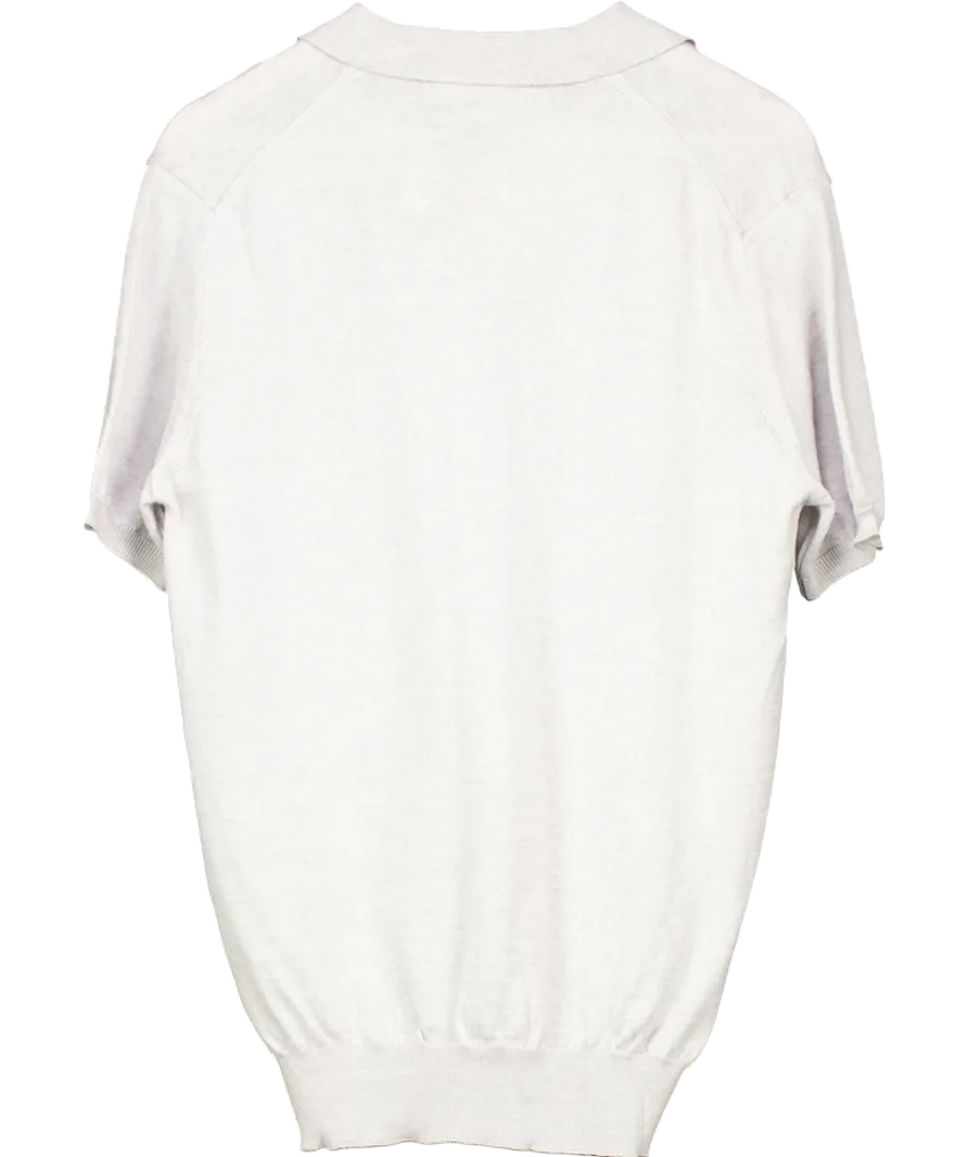 Aurelien Grey Cashwool Buttonless Polo Shirt UK M