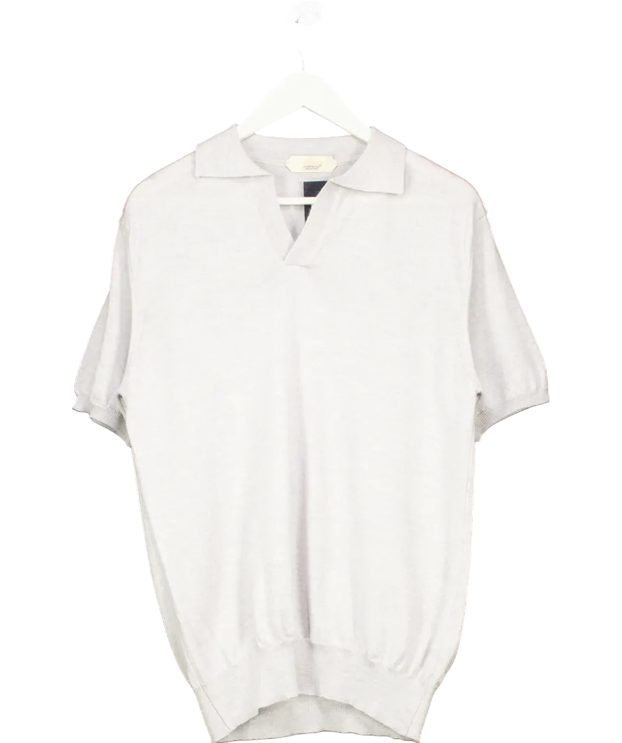 Aurelien Grey Cashwool Buttonless Polo Shirt UK M