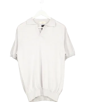 Aurelien Grey Cashwool Buttonless Polo Shirt UK M
