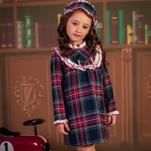 BABINE - Tartan A Line Dress with Red Trim - Red