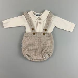 Baby Boys Beige Knitted Outfit - Jam Pants, Braces and Shirt