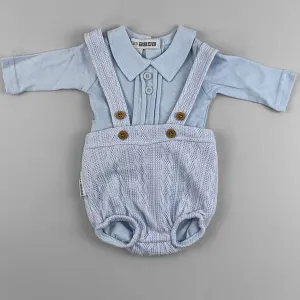 Baby Boys Blue Knitted Outfit - Jam Pants, Braces and Shirt