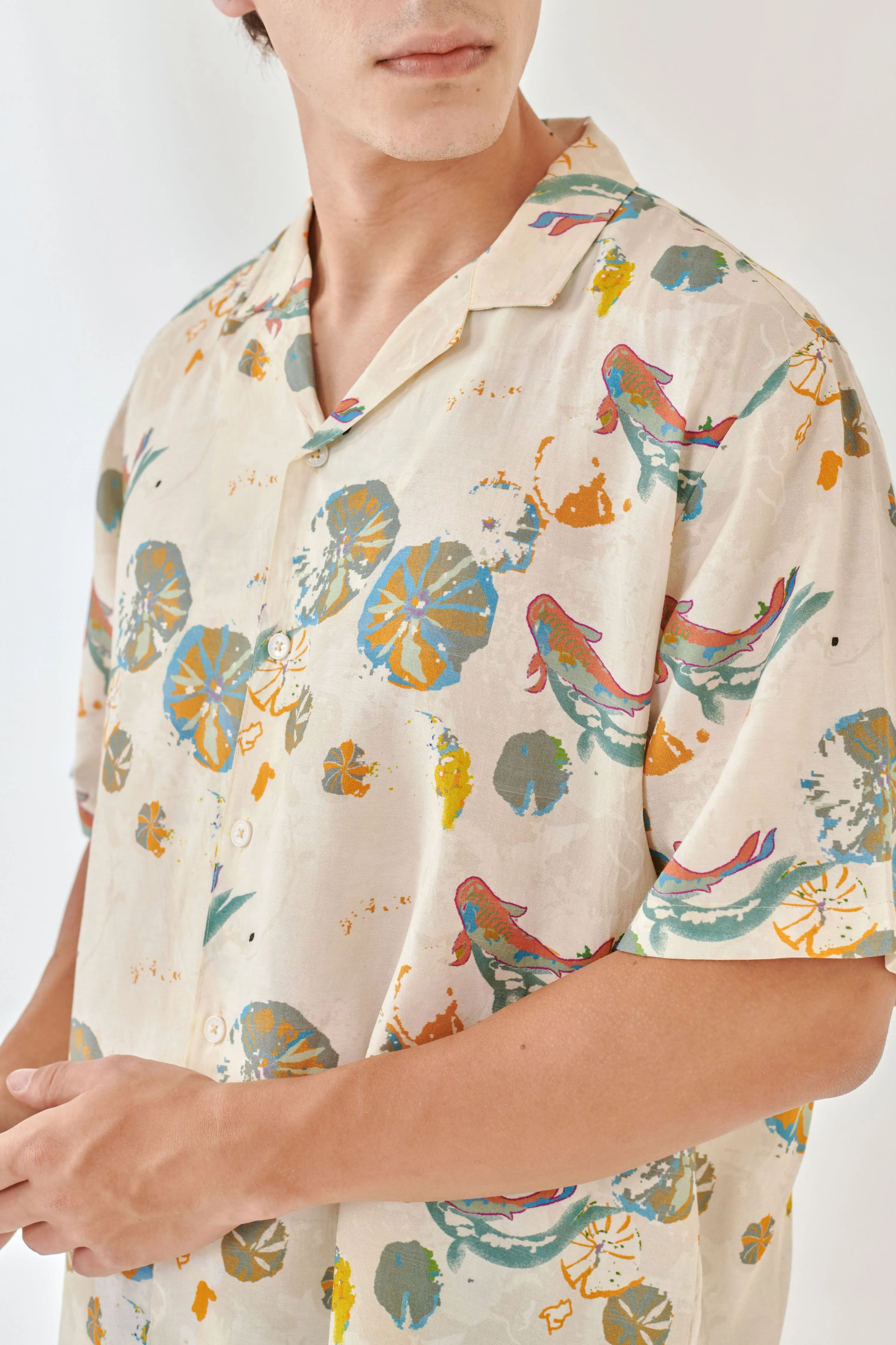 Barbus White Oversize Hawaiian Collar Shirt