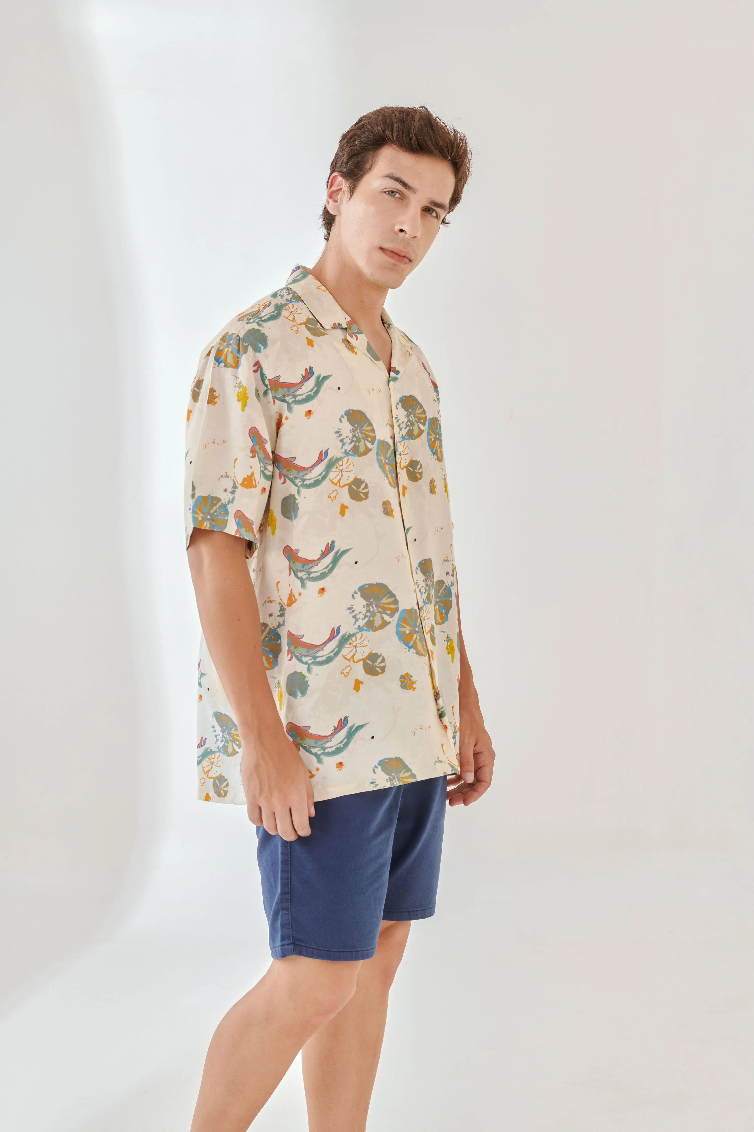 Barbus White Oversize Hawaiian Collar Shirt