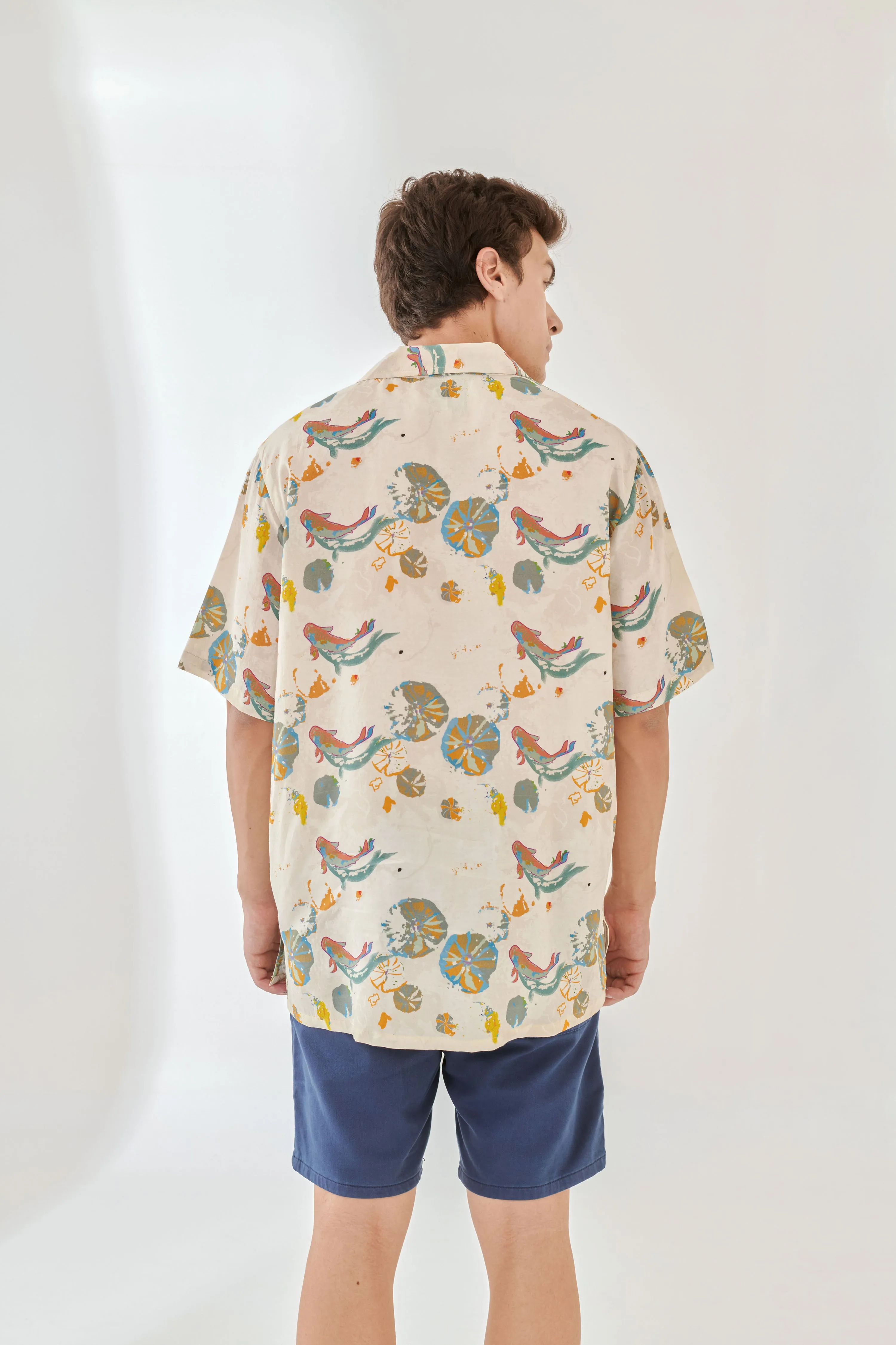 Barbus White Oversize Hawaiian Collar Shirt