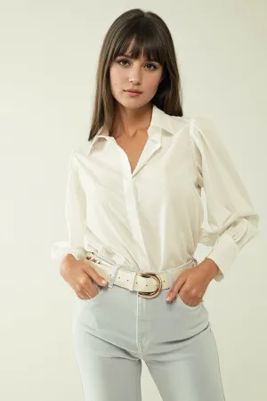 Basic poplin White shirt with balloon long sleeves