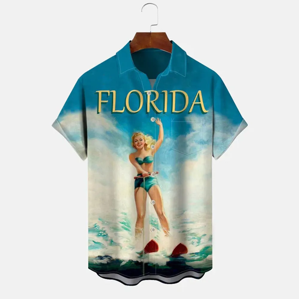 Beach Button Pocket Casual Short Sleeve Shirt