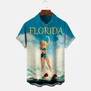 Beach Button Pocket Casual Short Sleeve Shirt