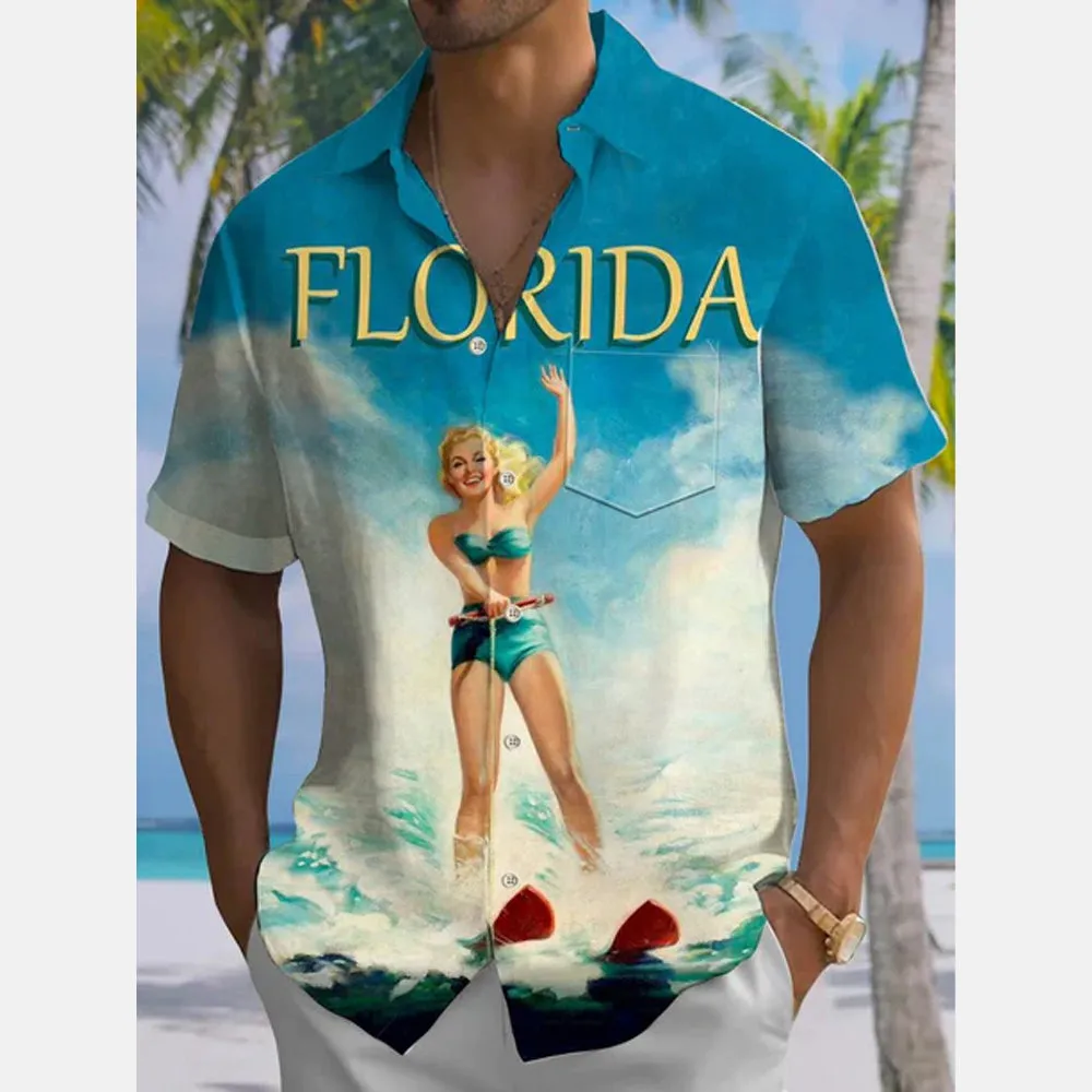 Beach Button Pocket Casual Short Sleeve Shirt