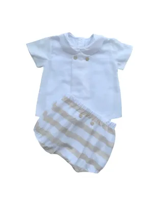 Beige & White Jam Pant set