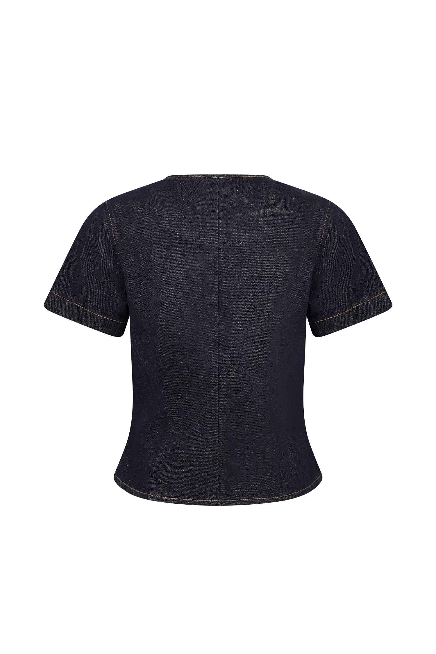 Bethany Short Sleeve Buttoned Denim Top - Washed Indigo Blue