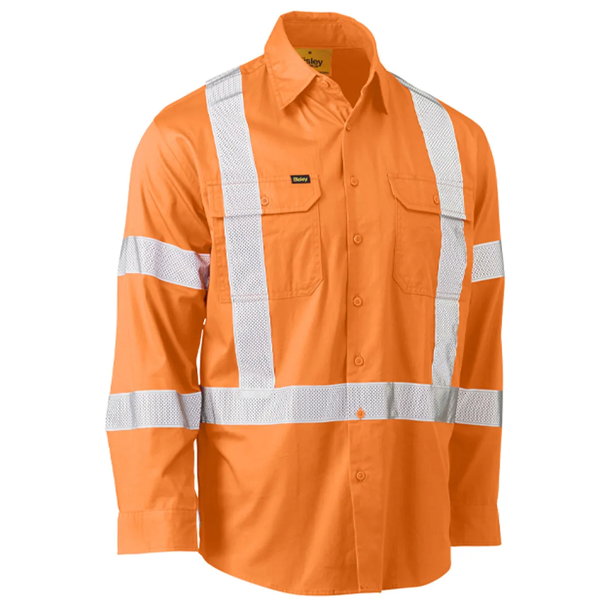 Bisley - X Taped Biomotion Hi Vis Cool Lightweight Drill L/S Shirt (Rail Orange)