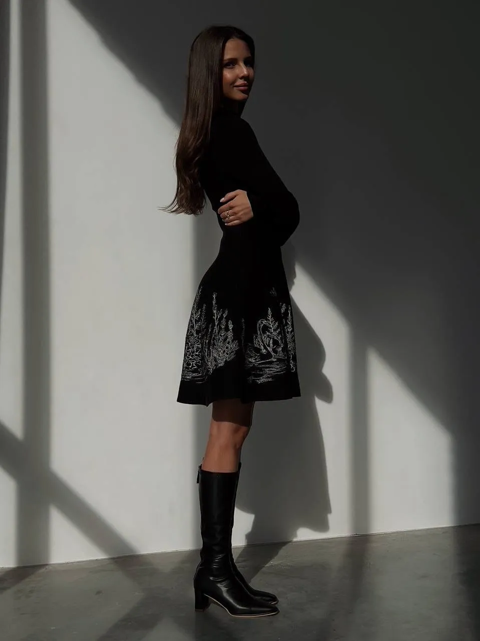 Black Embroidered A-Line Dress