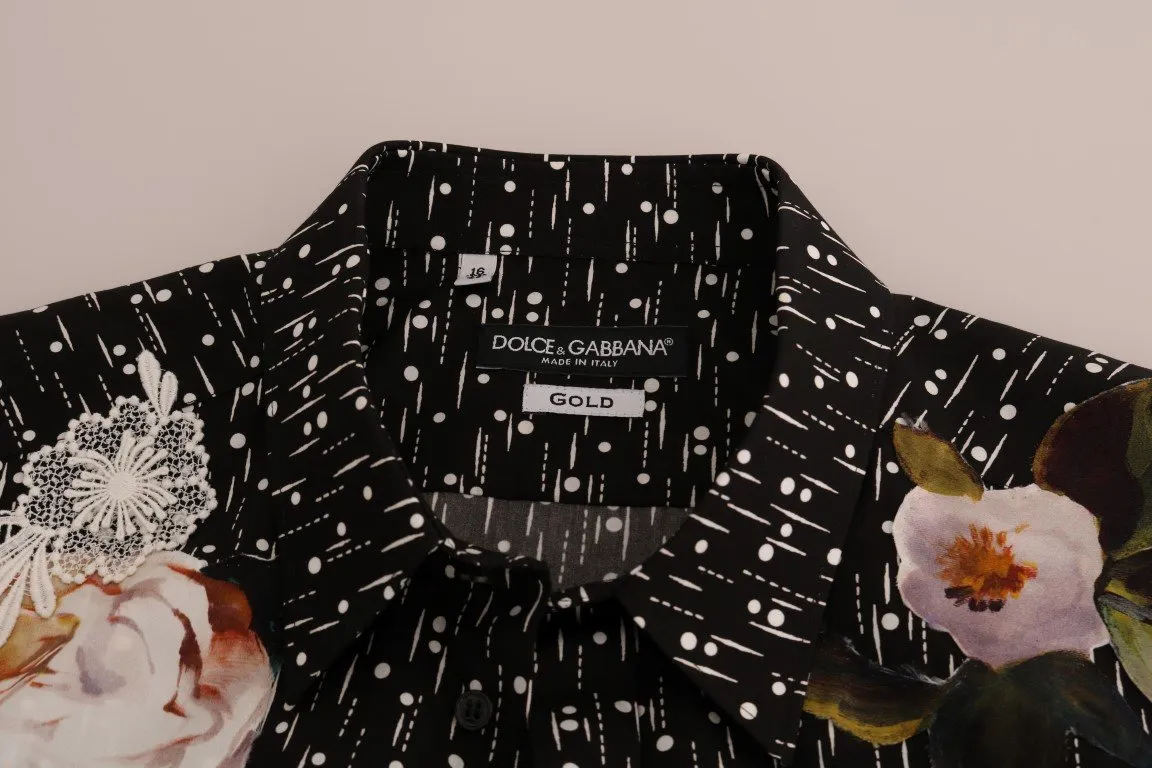Black Floral Embroiderd GOLD SLIM Shirt