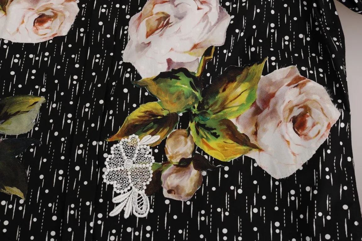 Black Floral Embroiderd GOLD SLIM Shirt