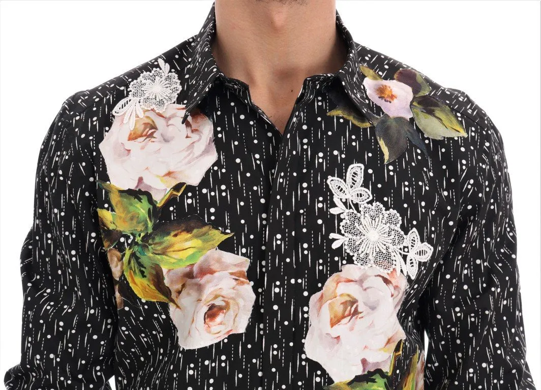 Black Floral Embroiderd GOLD SLIM Shirt