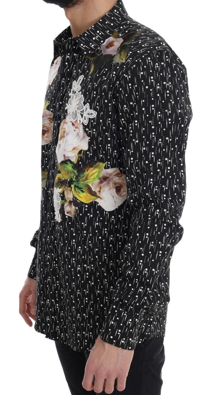 Black Floral Embroiderd GOLD SLIM Shirt