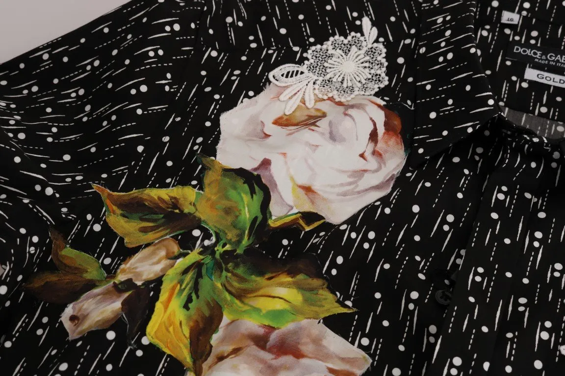 Black Floral Embroiderd GOLD SLIM Shirt
