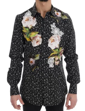 Black Floral Embroiderd GOLD SLIM Shirt