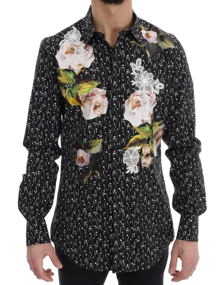 Black Floral Embroiderd GOLD SLIM Shirt